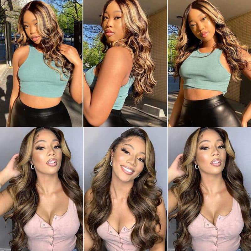 Grawwhair Brown and Honey Gold Body Wave Wig Lace Front Wig