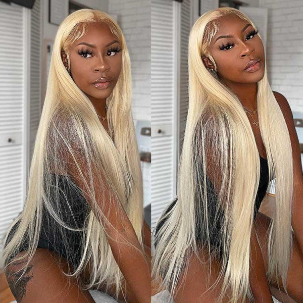 Grawwhair 613 Blonde 40 Inch Long Straight Transparent Lace Front Wig