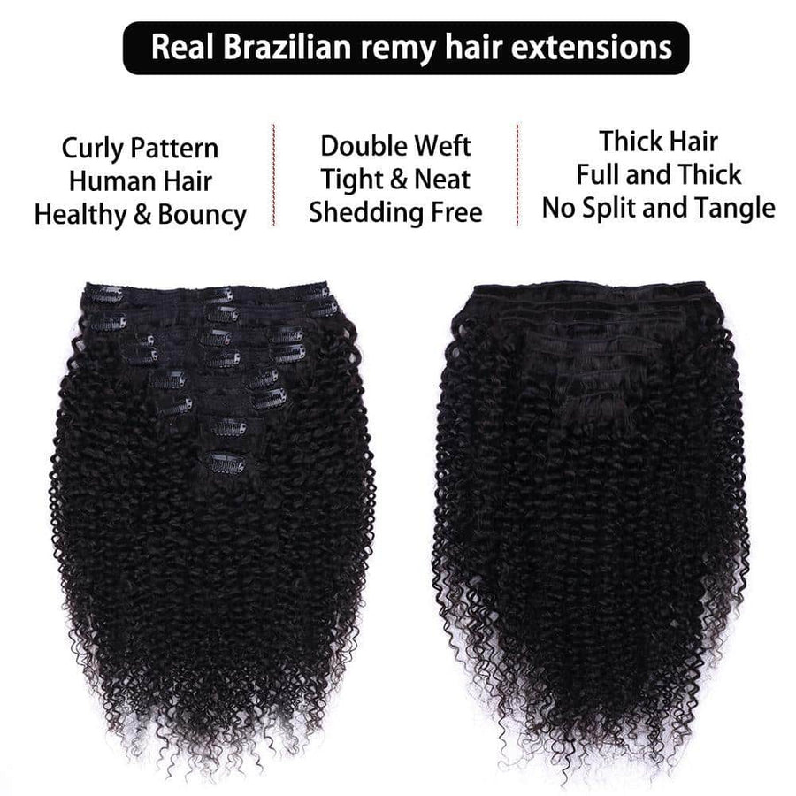 Grawwhair 8 Pieces/Set 3c/4a Curly Clip Ins Hair Extensions Natural Human Hair