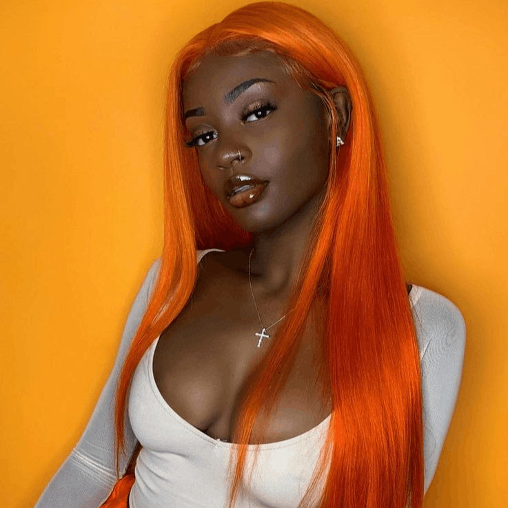 Grawwhair Orange-Ginger-Burgundy Pre Colored 13x4 Lace Front Wig Human Hair Wig