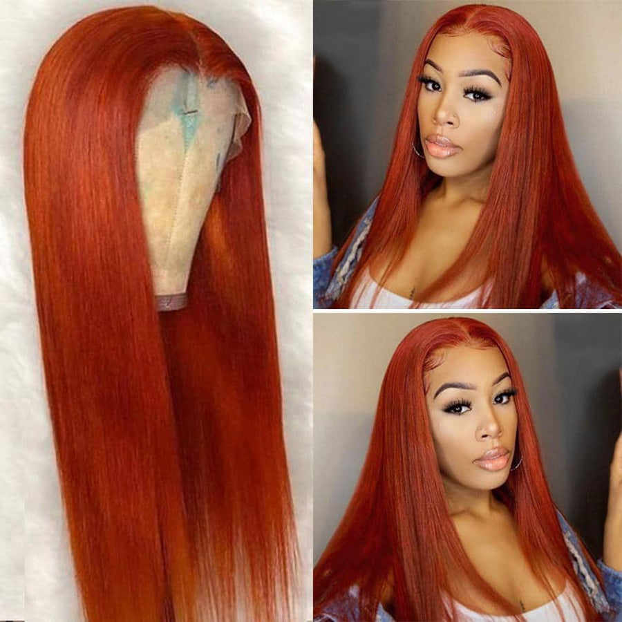 Grawwhair Orange-Ginger-Burgundy Pre Colored 13x4 Lace Front Wig Human Hair Wig