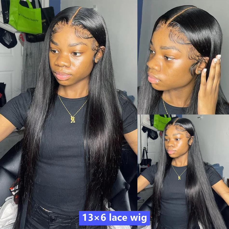Grawwhair wig shop,#1 Jet Black Colorred Wig,Straight hair,Transparent Lace Front Wig,baby hair